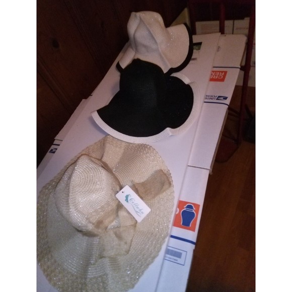 3 woman's wide brim summer sun hats.white,black,tan - Picture 3 of 16